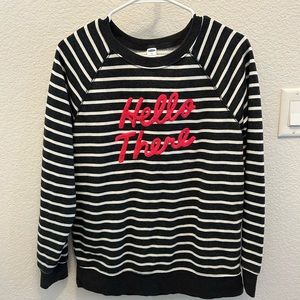 Old navy medium graphic sweatshirt. Crewneck. Navy and white stripes.